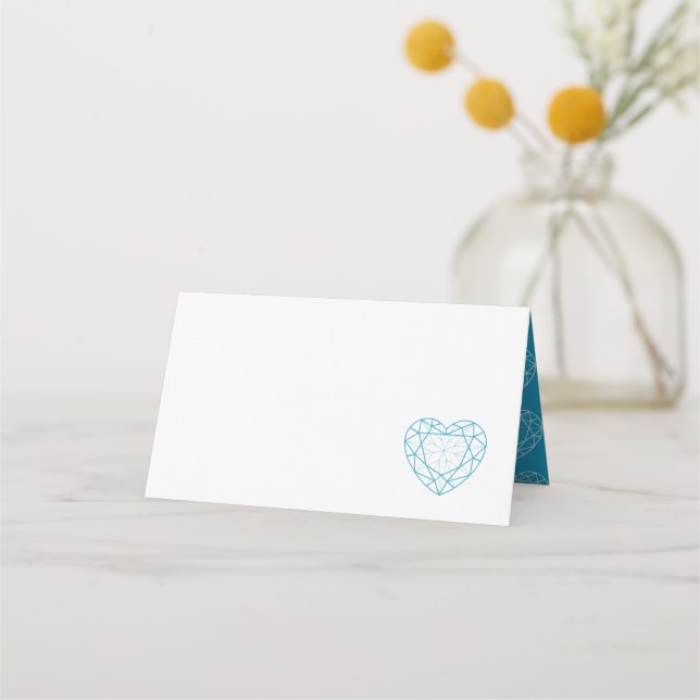Personalised blue topaz heart place guest place card (Front)