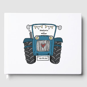 Personalised Blue Tractor Country Farm Wedding Guest Book