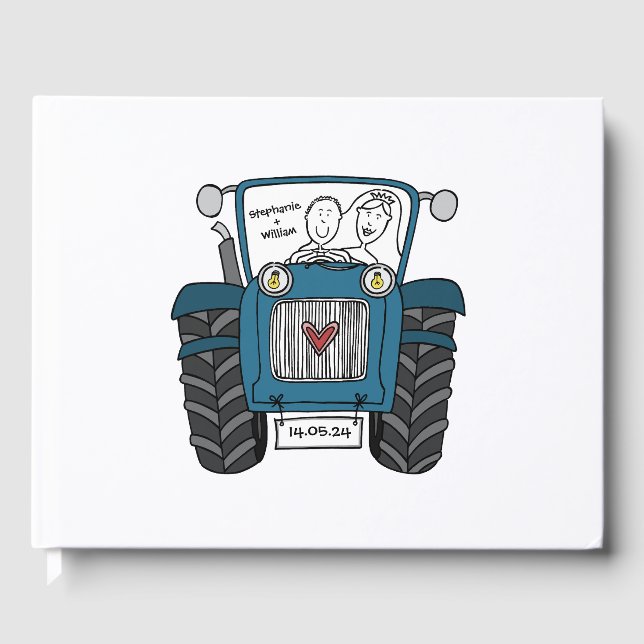 Personalised Blue Tractor Country Farm Wedding Guest Book (Front)
