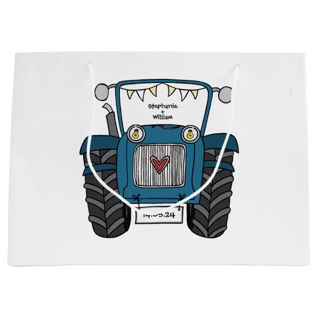 Personalised Blue Tractor Country Wedding Gift Bag (Front)