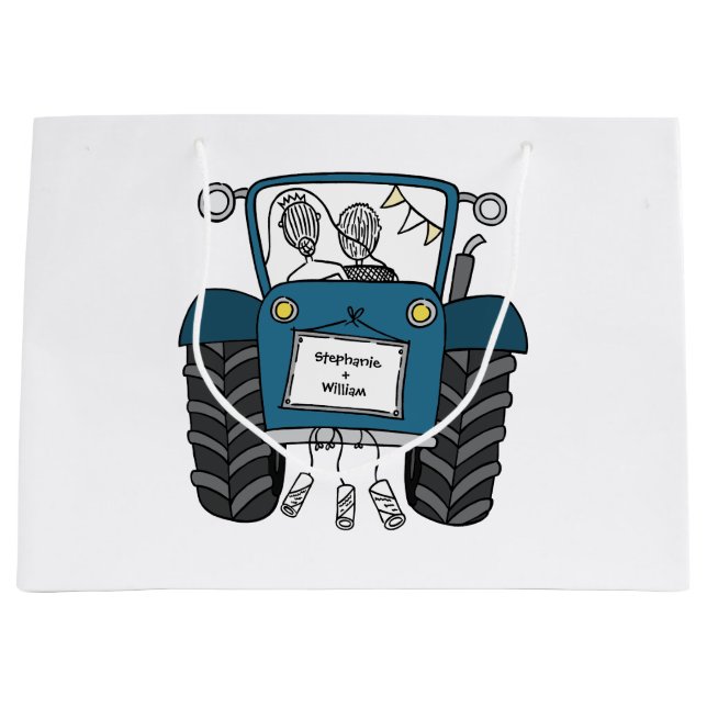 Personalised Blue Tractor Country Wedding Gift Bag (Front)