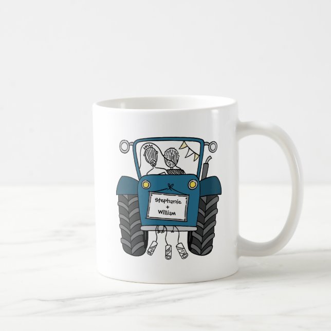 Personalised Blue Tractor Country Wedding Gift Coffee Mug (Right)