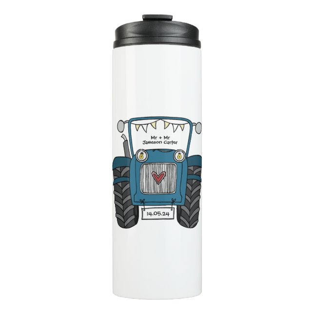 Personalised Blue Tractor Country Wedding Gift Thermal Tumbler (Front)