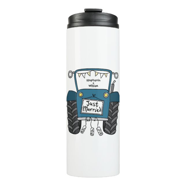 Personalised Blue Tractor Country Wedding Gift Thermal Tumbler (Front)