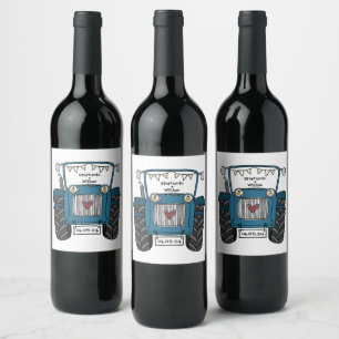 Personalised Blue Tractor Country Wedding Wine Label