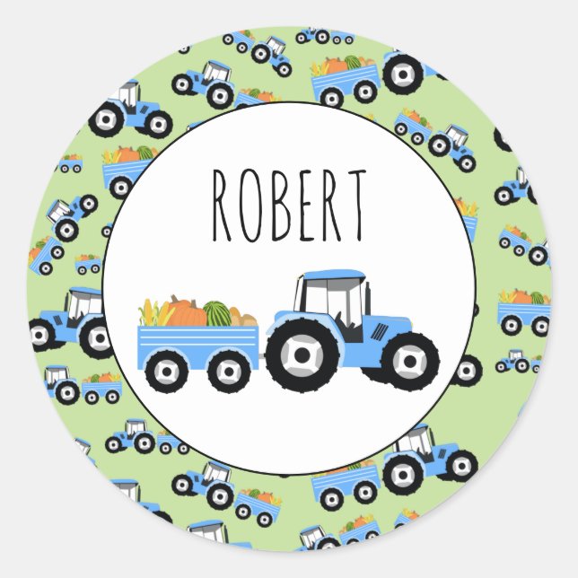 Personalised Blue Tractor Truck Farm Produce Classic Round Sticker (Front)