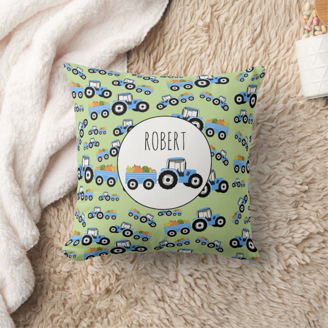 Personalised Blue Tractor Truck Farm Produce Cushion (Blanket)