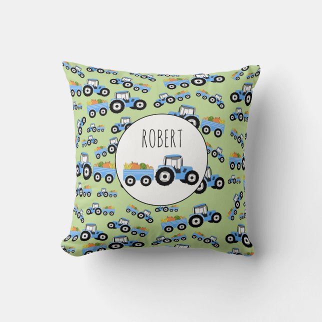 Personalised Blue Tractor Truck Farm Produce Cushion (Front)