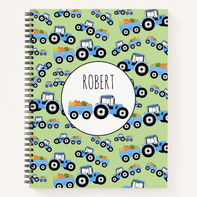 Personalised Blue Tractor Truck Farm Produce Notebook (Front)