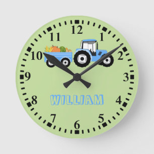Personalised Blue Tractor Truck Farm Produce Round Clock