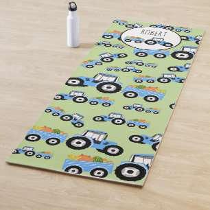 Personalised Blue Tractor Truck Farm Produce Yoga Mat