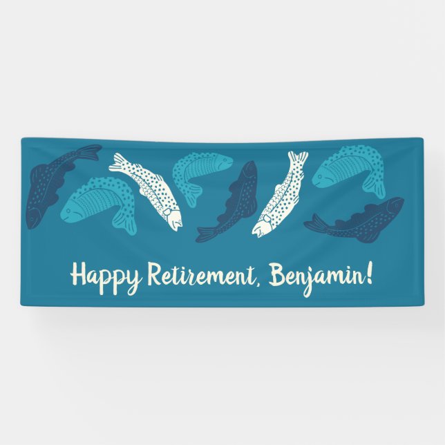 Personalised Blue Trout Fish Retirement Party Banner (Horizontal)