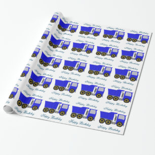 Personalised Blue Truck Birthday Wrapping Paper