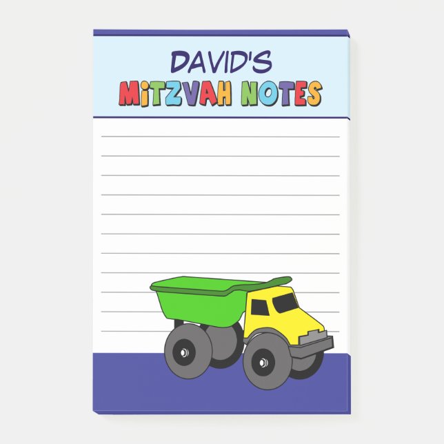 Personalised Blue Truck Mitzvah Post-it Notes (Front)