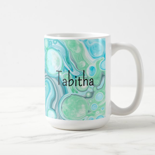 Personalised Blue, Turquoise Sea Waves Bubbles    Coffee Mug (Right)