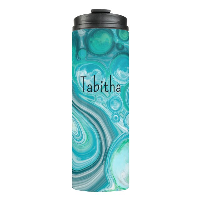Personalised Blue, Turquoise Sea Waves Bubbles   Thermal Tumbler (Front)