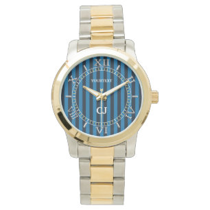 Personalised Blue Vertical Stripes Dial Watch