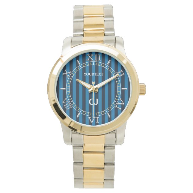 Personalised Blue Vertical Stripes Dial Watch (Front)