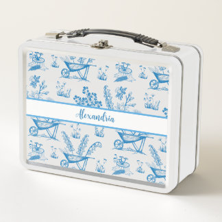 Personalised Blue Vintage Garden  Metal Lunch Box