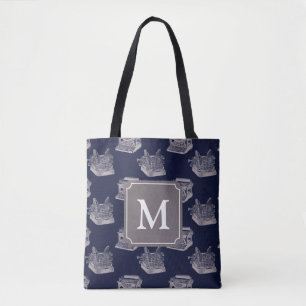 Personalised Blue Vintage Typewriter Monogram Tote Bag