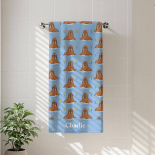 Personalised Blue Walrus Kids Beach Towel