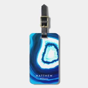 Personalised Blue Watercolor Agate Geode Luggage Tag