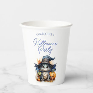 Personalised Blue Watercolor Baby Dragon Halloween Paper Cups