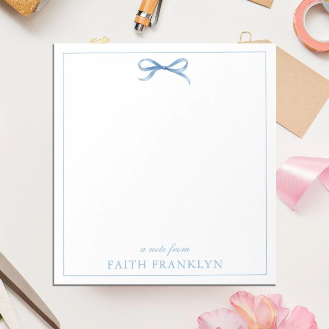 Personalised Blue Watercolor Bow  Notepad (Creator Uploaded)