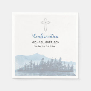 Personalised Blue Watercolor Confirmation  Napkin