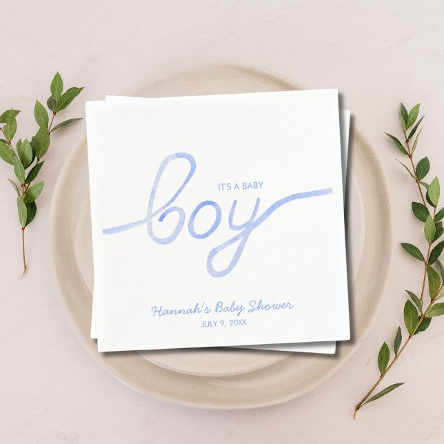 Personalised Blue Watercolor It's a Boy Napkins (Personalized Blue Watercolor It's a Boy Napkins)