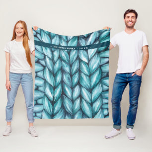 Personalised Blue Watercolor Knitted Fleece Blanket