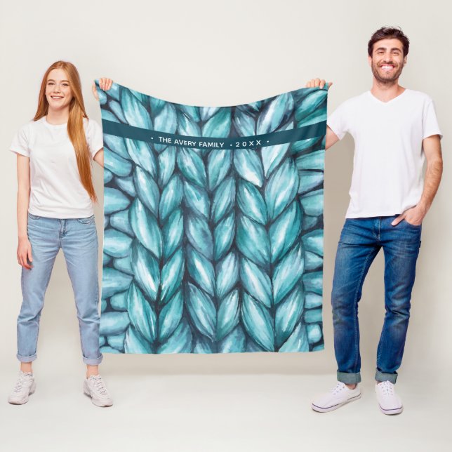 Personalised Blue Watercolor Knitted Fleece Blanket (In Situ)