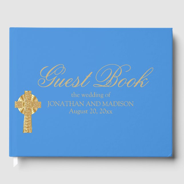 Personalised Blue Wedding Guest Book, Christian Guest Book (Front)