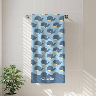 Personalised Blue Whale Kids Bath Towel