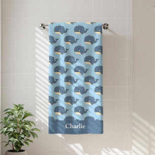 Personalised Blue Whale Kids Beach Towel