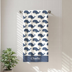 Personalised Blue Whale Kids Beach Towel