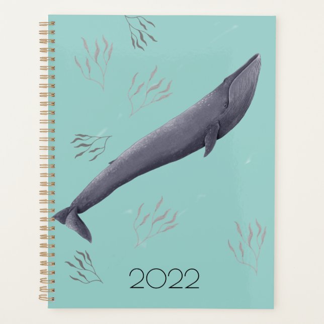 Personalised Blue Whale & Sea Algae Illustration Planner (Front)