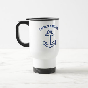 Personalised Blue & White Boat Anchor Travel Mug