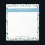 Personalised Blue White Floral Romantic Elegant  Notepad<br><div class="desc">Personalised Blue White Floral Romantic Elegant Notepad This beautiful notepad features blue and white flowers with greenery and you can personalise it with your name and job. It is perfect gift for new job, for a friend, anyone who likes femininity, elegance and has a desk job. Message me for any...</div>