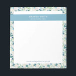 Personalised Blue White Floral Romantic Elegant  Notepad<br><div class="desc">Personalised Blue White Floral Romantic Elegant Notepad This beautiful notepad features blue and white flowers with greenery and you can personalise it with your name and job. It is perfect gift for new job, for a friend, anyone who likes femininity, elegance and has a desk job. Message me for any...</div>