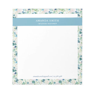 Personalised Blue White Floral Romantic Elegant  Notepad