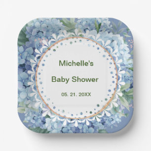 Personalised Blue & White Florals Baby Shower Paper Plate