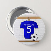 Personalised Blue White Football Soccer Jersey 7.5 Cm Round Badge (Front & Back)