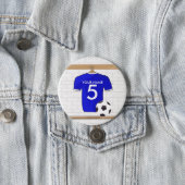 Personalised Blue White Football Soccer Jersey 7.5 Cm Round Badge (In Situ)