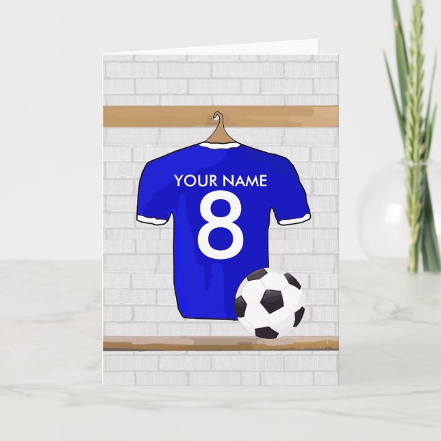 Personalised Blue White Football Soccer Jersey Card (Front)