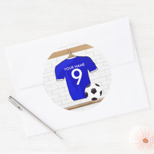Personalised Blue White Football Soccer Jersey Classic Round Sticker