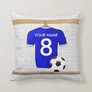 Personalised Blue White Football Soccer Jersey Cushion