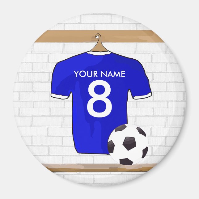 Personalised Blue White Football Soccer Jersey Magnet (Front)