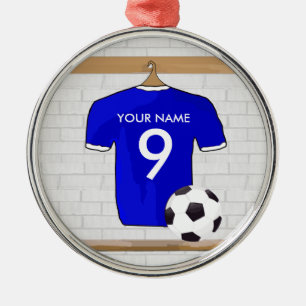 Personalised Blue White Football Soccer Jersey Metal Tree Decoration
