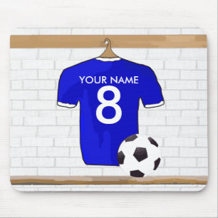 Personalised Blue White Football Soccer Jersey Mouse Mat